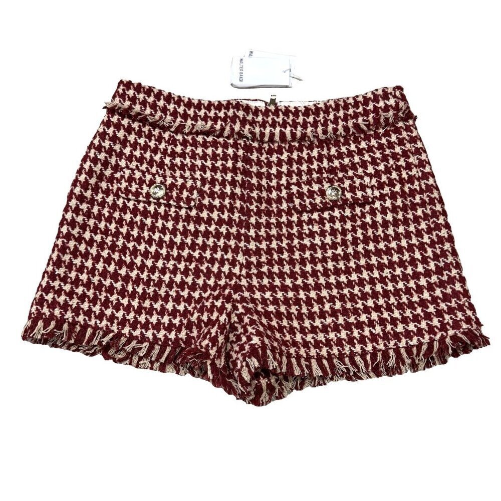 Walter Baker 10 Dora Tweed Shorts Wine Houndstooth Gingham NWT MSRP $198
